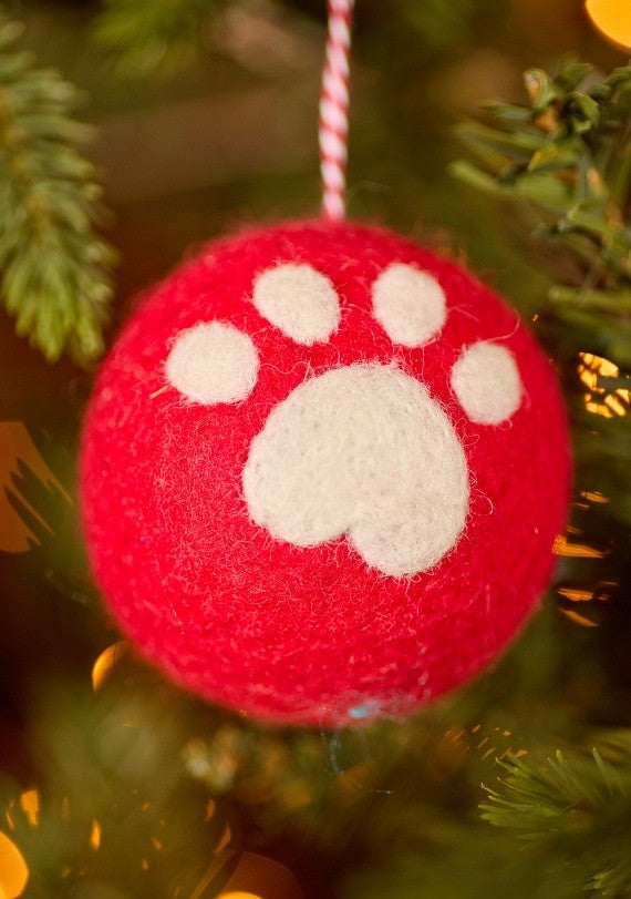 Felt paw print bauble