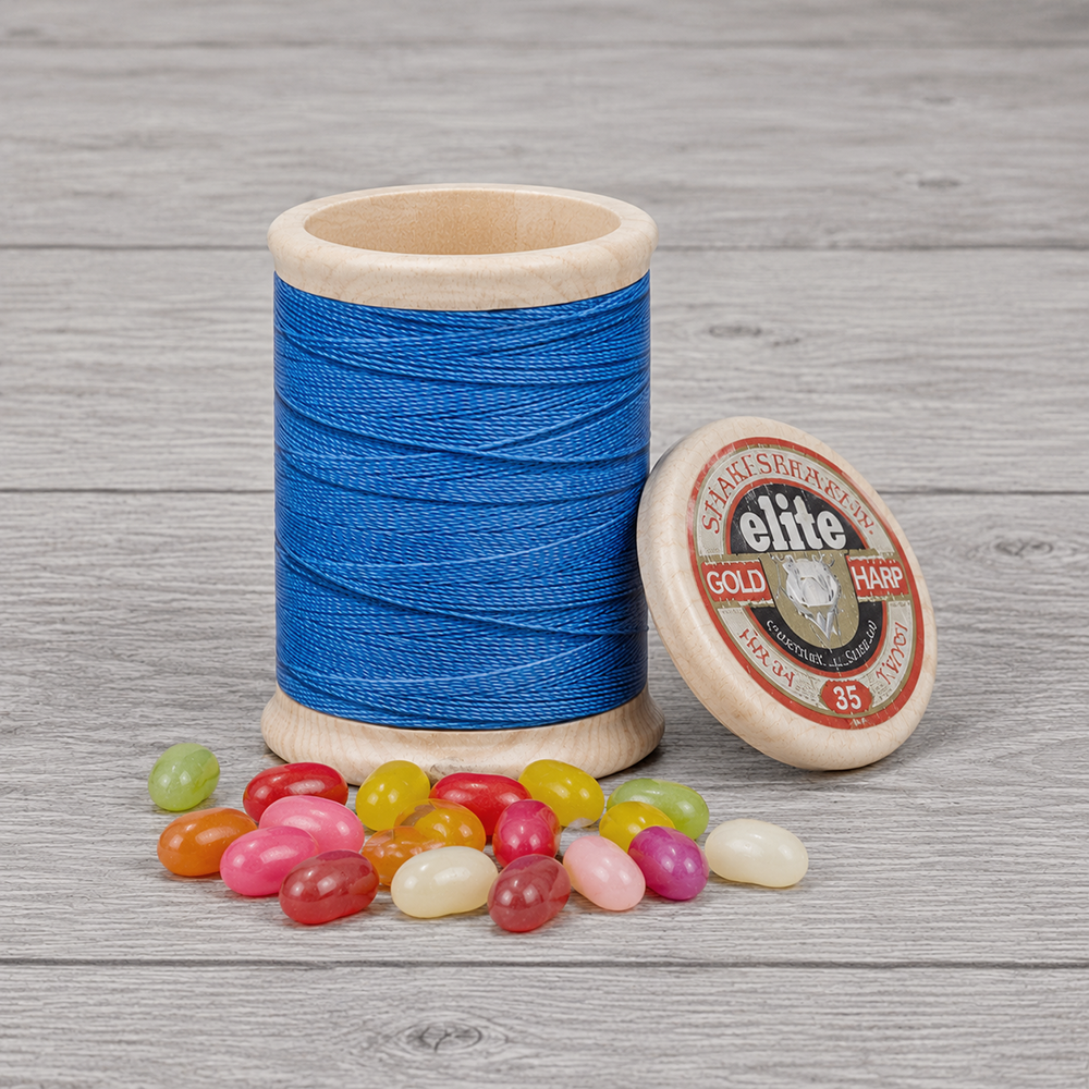 Cotton reel tin with jelly beans
