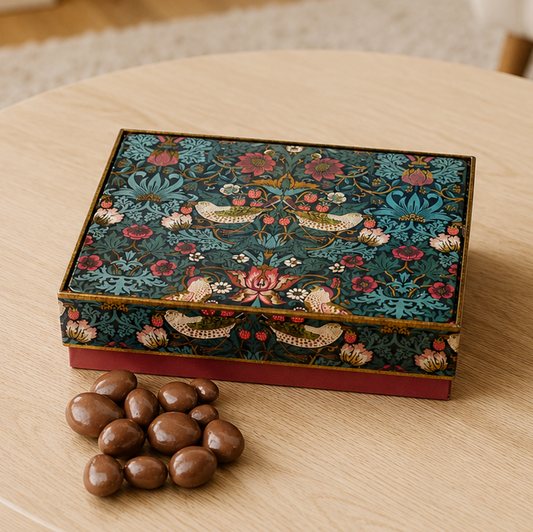 Strawberry thief tin with honey crunch