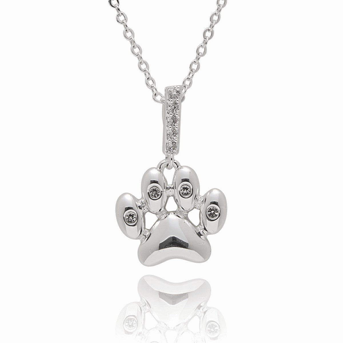 Silver plated paw print necklace