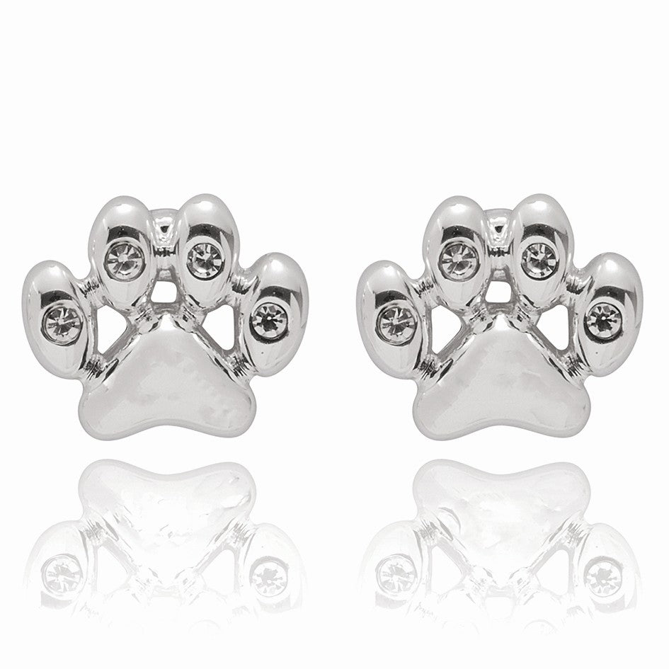 Silver plated paw print earrings
