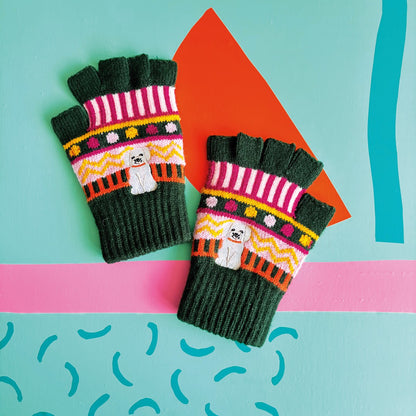 Dog house fingerless gloves
