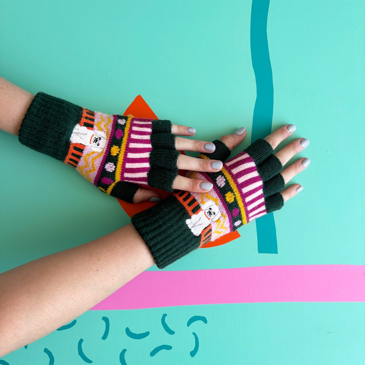 Dog house fingerless gloves