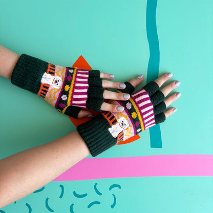 Dog house fingerless gloves