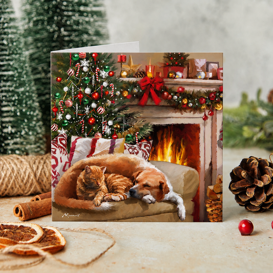 Fireside cuddles Christmas cards