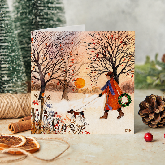 A sunset walk in winter Christmas cards