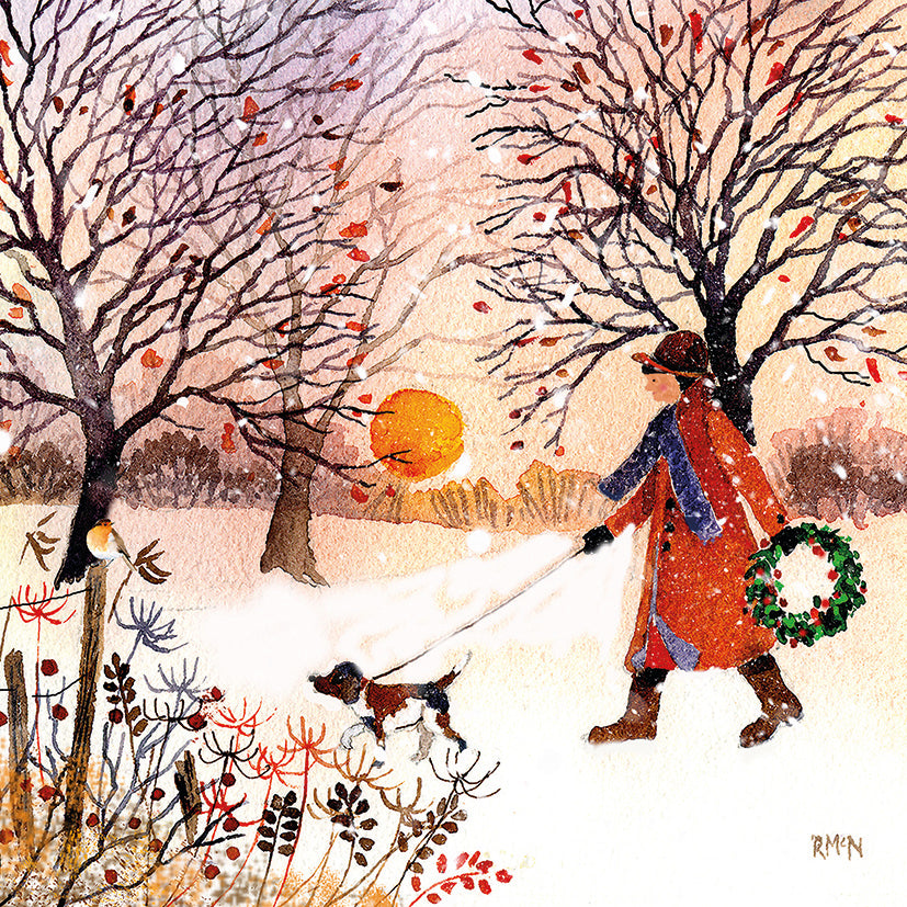 A sunset walk in winter Christmas cards