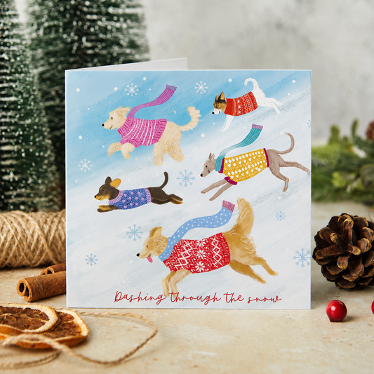 Dashing dogs in the snow Christmas cards
