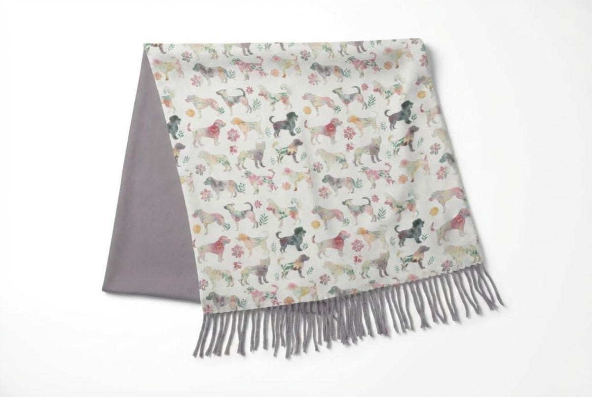 Floral dogs pashmina scarf